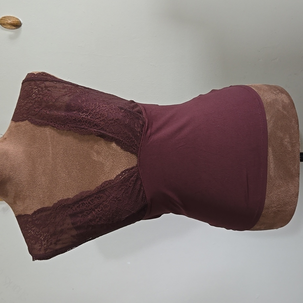 NWT Intimatley Free Lace-Trim Brown Women's Chemise Slip Sz Sm Md Ribbed Stretch